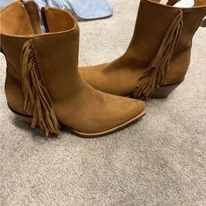 Tecovas Fringe Suede Ankle Booties - Brown